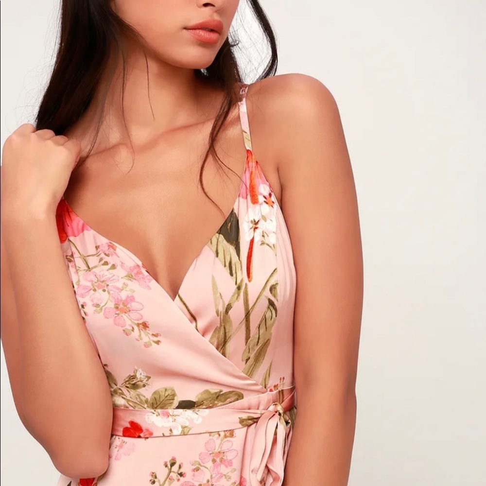 Lulus Still the One Blush Pink Floral Print Satin Maxi Dress